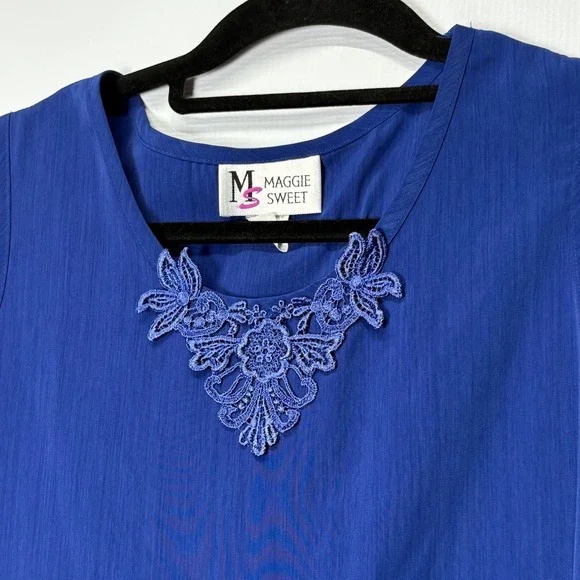 Maggie Sweet Blue Sleeveless‎ Top with Lace Detail - Elegant Casual Shell Work - Picture 2 of 4